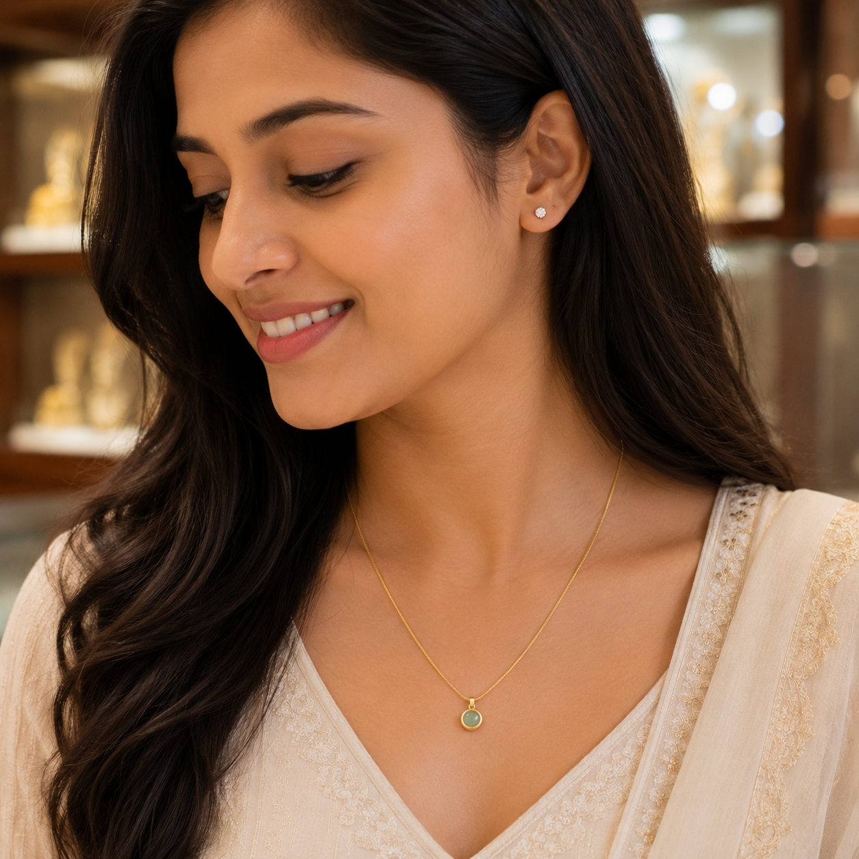 Sage Green Bezel Pendant Necklace
